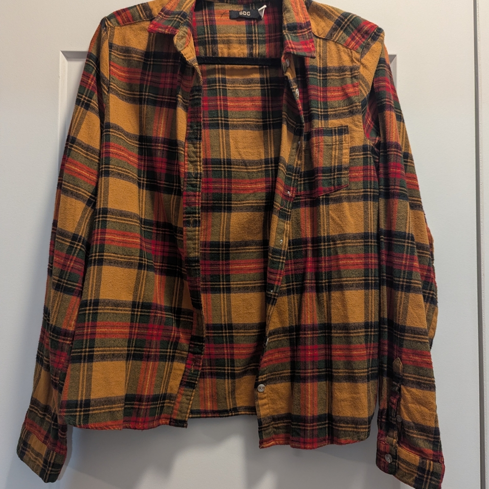 BDG Yellow and Red Plaid Shirt L